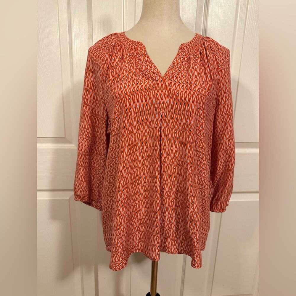 Joie Silk Blouse Red Orange Print 3/4 Sleeve Size XS Oversized Boho Coastal